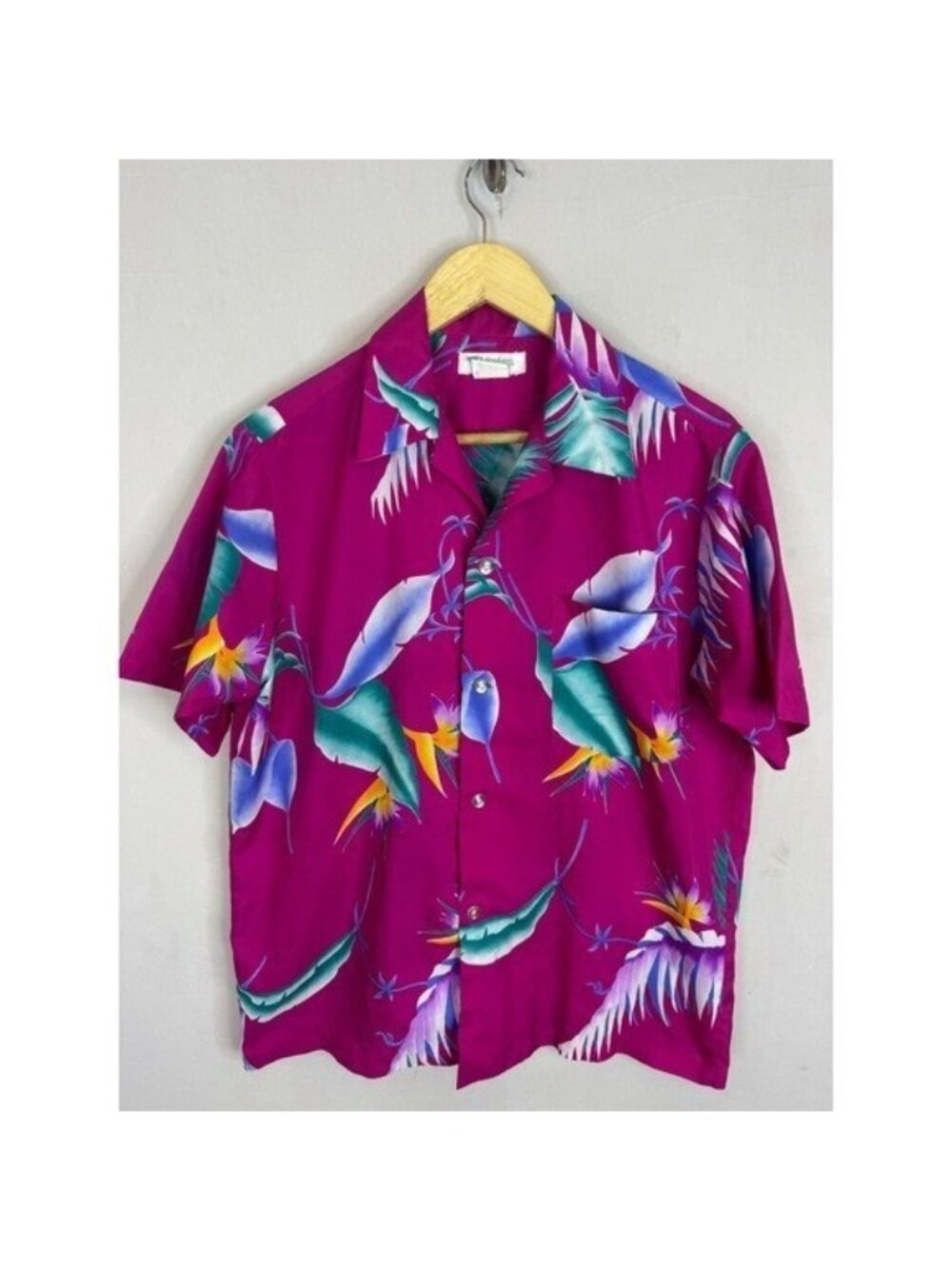 Vintage Hookano Hawaiian Shirt Mens Medium Magenta Bird of Paradise Hawaii